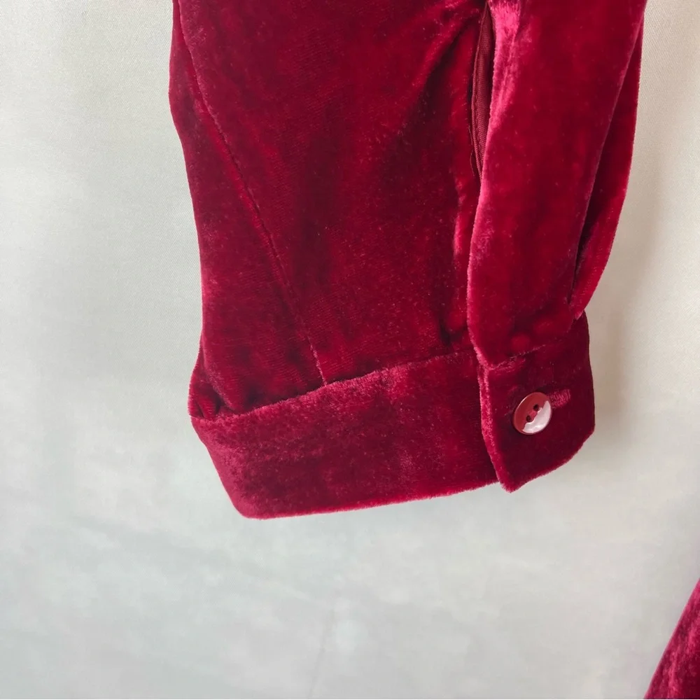 Eileen Fisher Velvet Shift Dress‎ Red Long Sleeve Keyhole Back Silk XXS NEW